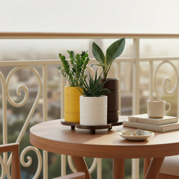 Trio Pot  Multicolor Tabletop Planter Set And Desk Organizer