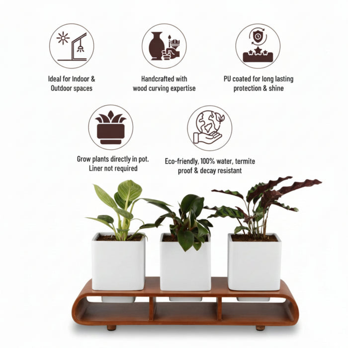 Trio Square White Planter Set And Desk Organizer With Curved Stand