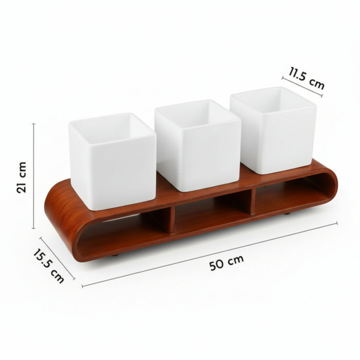 Trio Square White Planter Set And Desk Organizer With Curved Stand