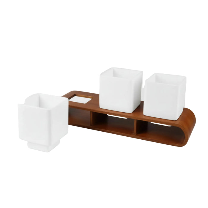Trio Square White Planter Set And Desk Organizer With Curved Stand