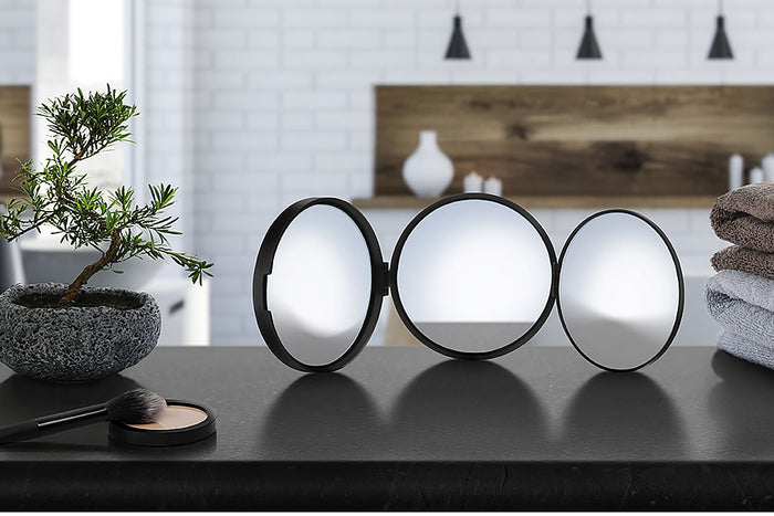 Triple Travel Mirror 1x/5x/12x Mirror Matte White or Matte Black - SMEDBO
