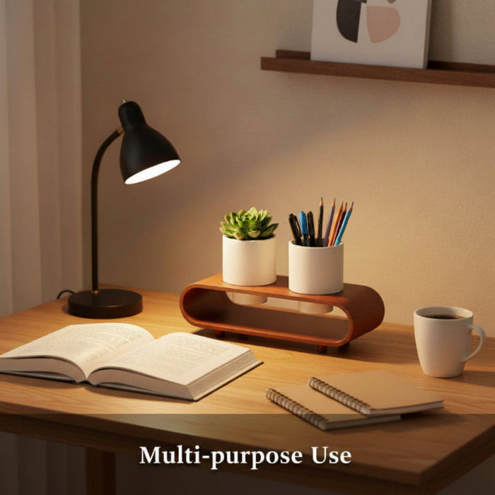 Twin Duo White Planter Set And Desk Organizer With Curved Stand
