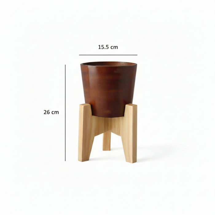 Vera Classy Dark Brown Round Tabletop Planter With Stand