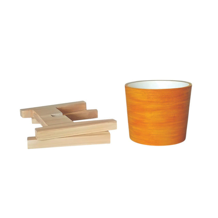 Vera Classy Round Tabletop Planter Pot With Stand - Vivid Orange & Sea Green
