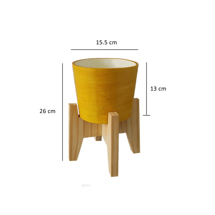 Vera Classy Round Tabletop Planter With Stand - Lemon Yellow & Vibrant Pink
