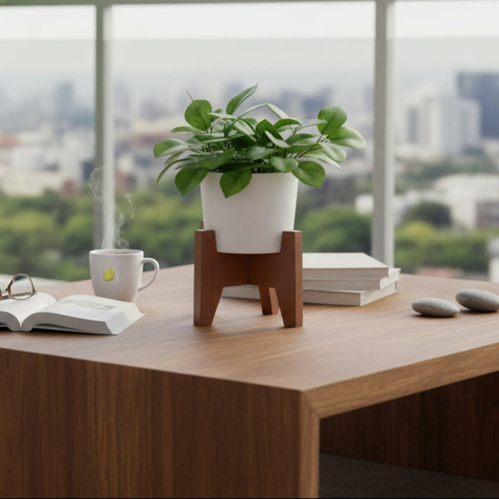 Vera Classy White Taper Round Desk Planter Pot With Stand