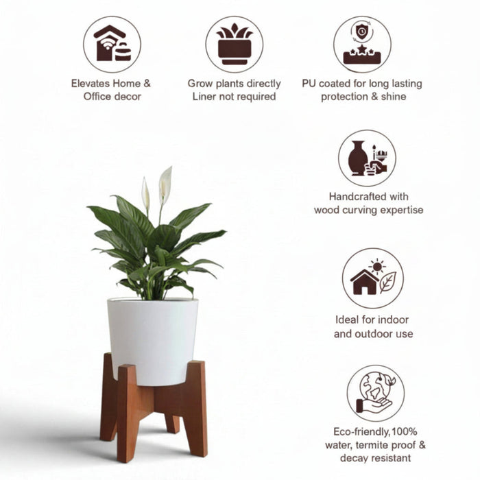 Vera Classy White Taper Round Desk Planter Pot With Stand