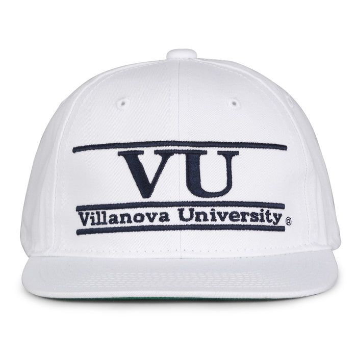 Villanova Retro Bar snapback hat in white, front view
