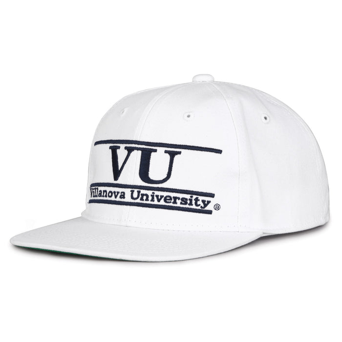Villanova Retro Bar snapback hat in white, angled view