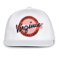 Virginia Retro Circle snapback hat in white, front view