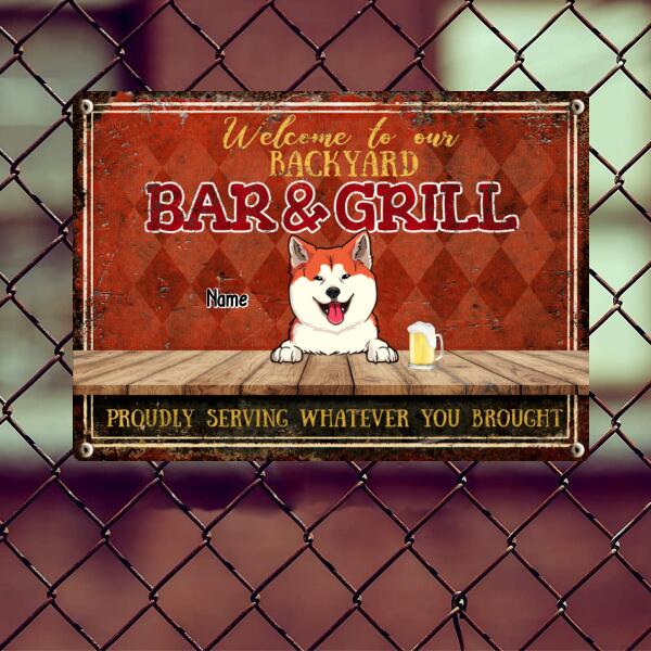 Welcome To Our Backyard Bar & Grill, Diamond Wall, Personalized Dog & Cat Metal Sign, Gifts For Pet Lovers