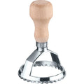 Metal Aurora pasta cutter with beech wood handle on a white background.