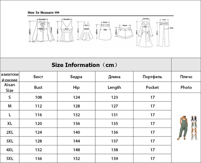 Women Casual Jumpsuit Summer Solid Loose Wide Leg Pants Bib Overall Pocket - myfunfarm