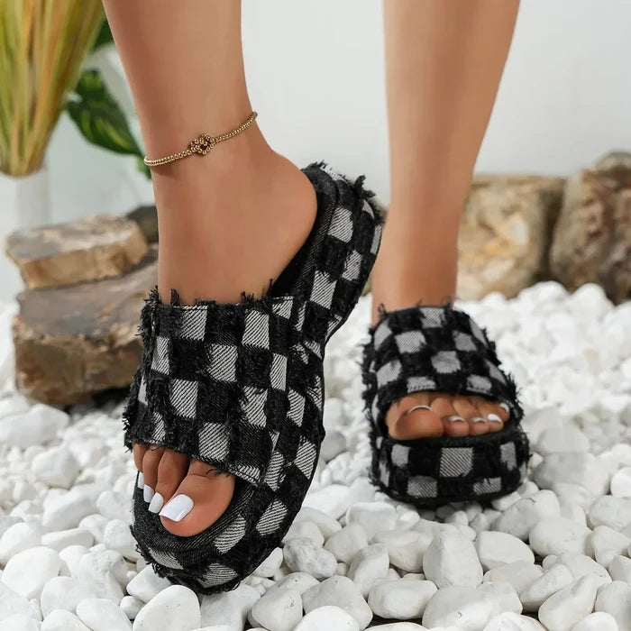 Women Denim Slides Summer Sandals - myfunfarm