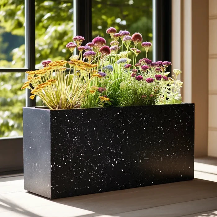 Zinc Galvanised Stone Effect Tall Trough Planter
